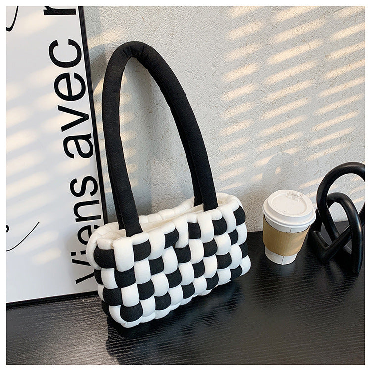Chic Plaid Woven Charm Shoulder Bag