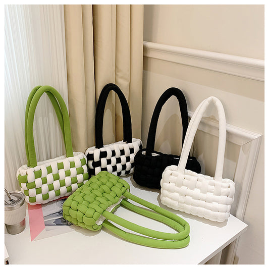 Chic Plaid Woven Charm Shoulder Bag