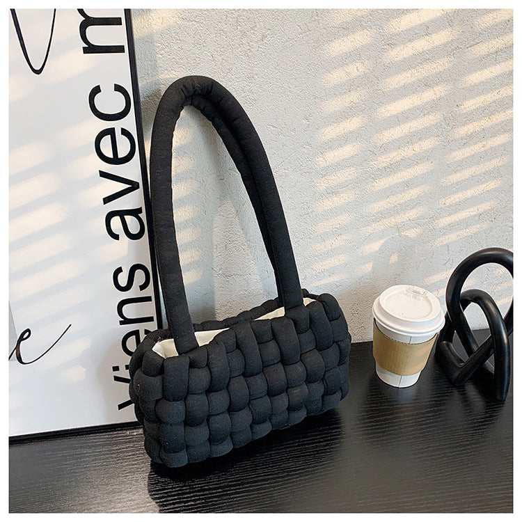 Chic Plaid Woven Charm Shoulder Bag