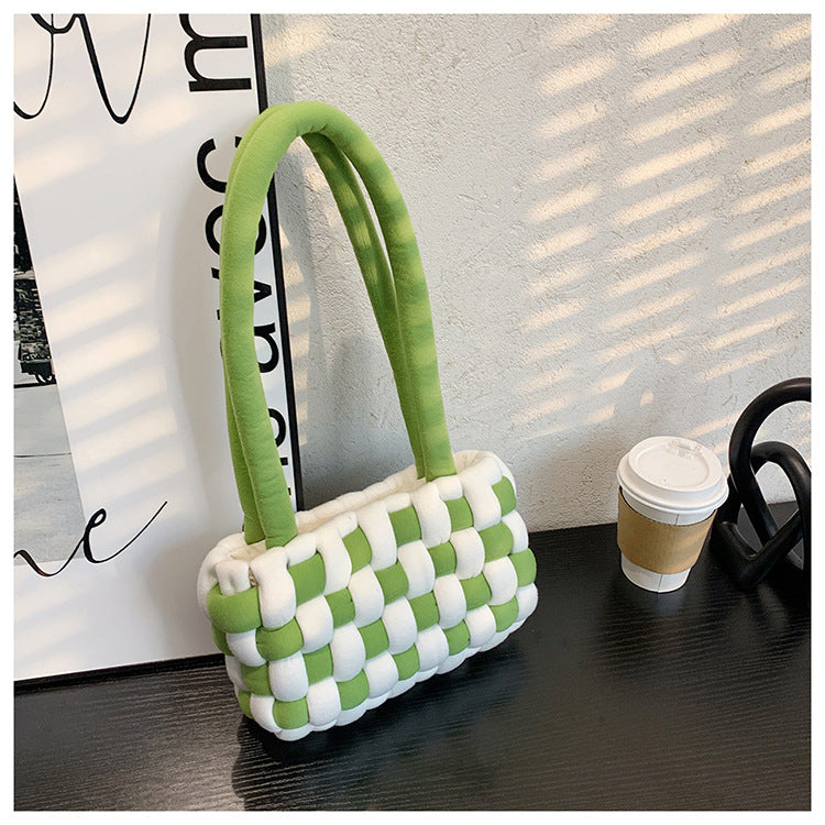 Chic Plaid Woven Charm Shoulder Bag