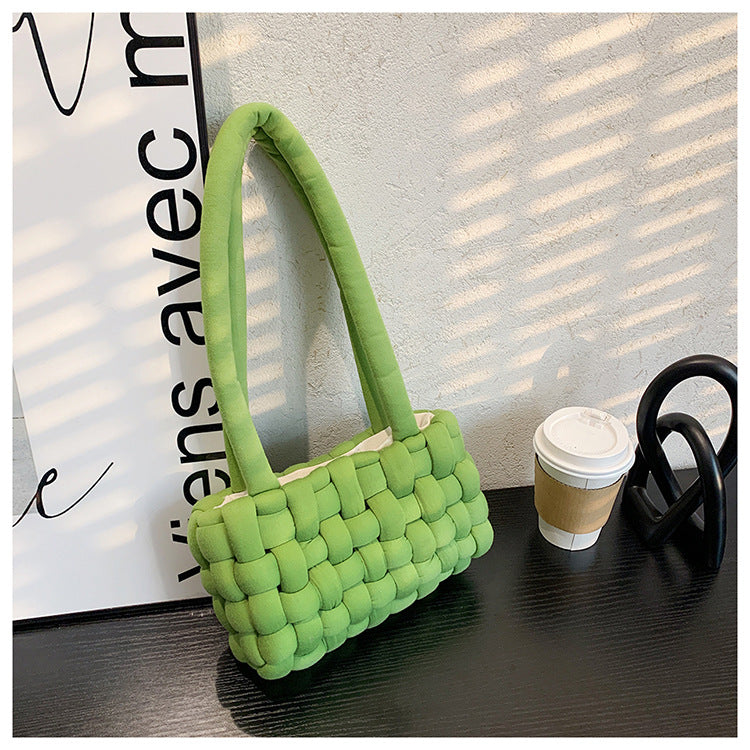Chic Plaid Woven Charm Shoulder Bag