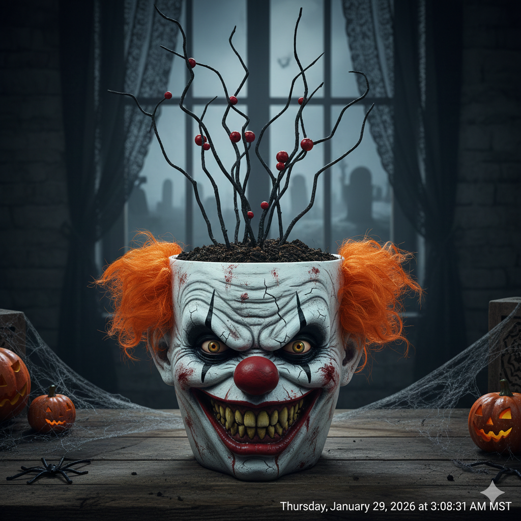 Halloween Clown-faced Resin Flower Pot