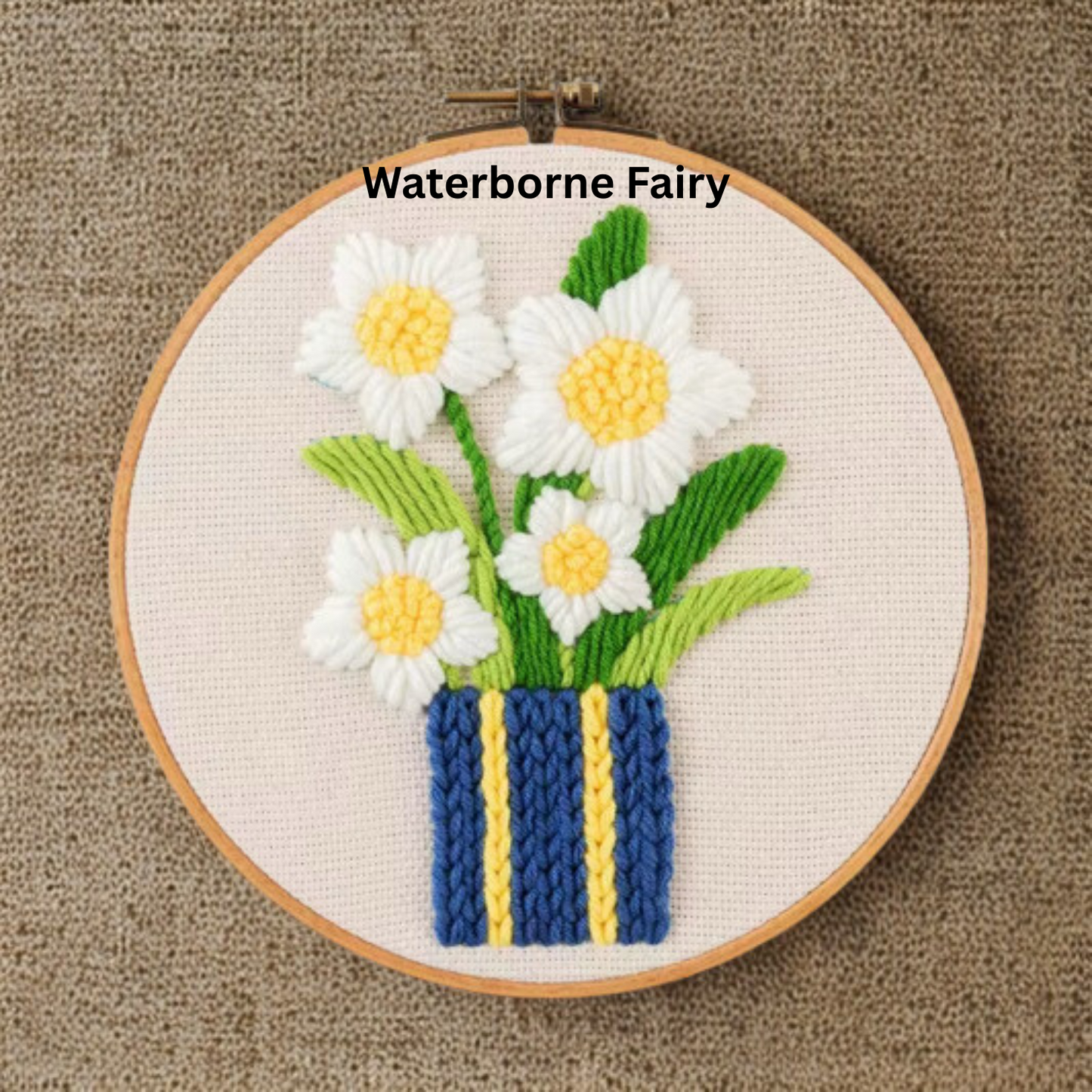 DIY Embriodery Kit, Floral Patterns, Hoops & Wood Display Base Included
