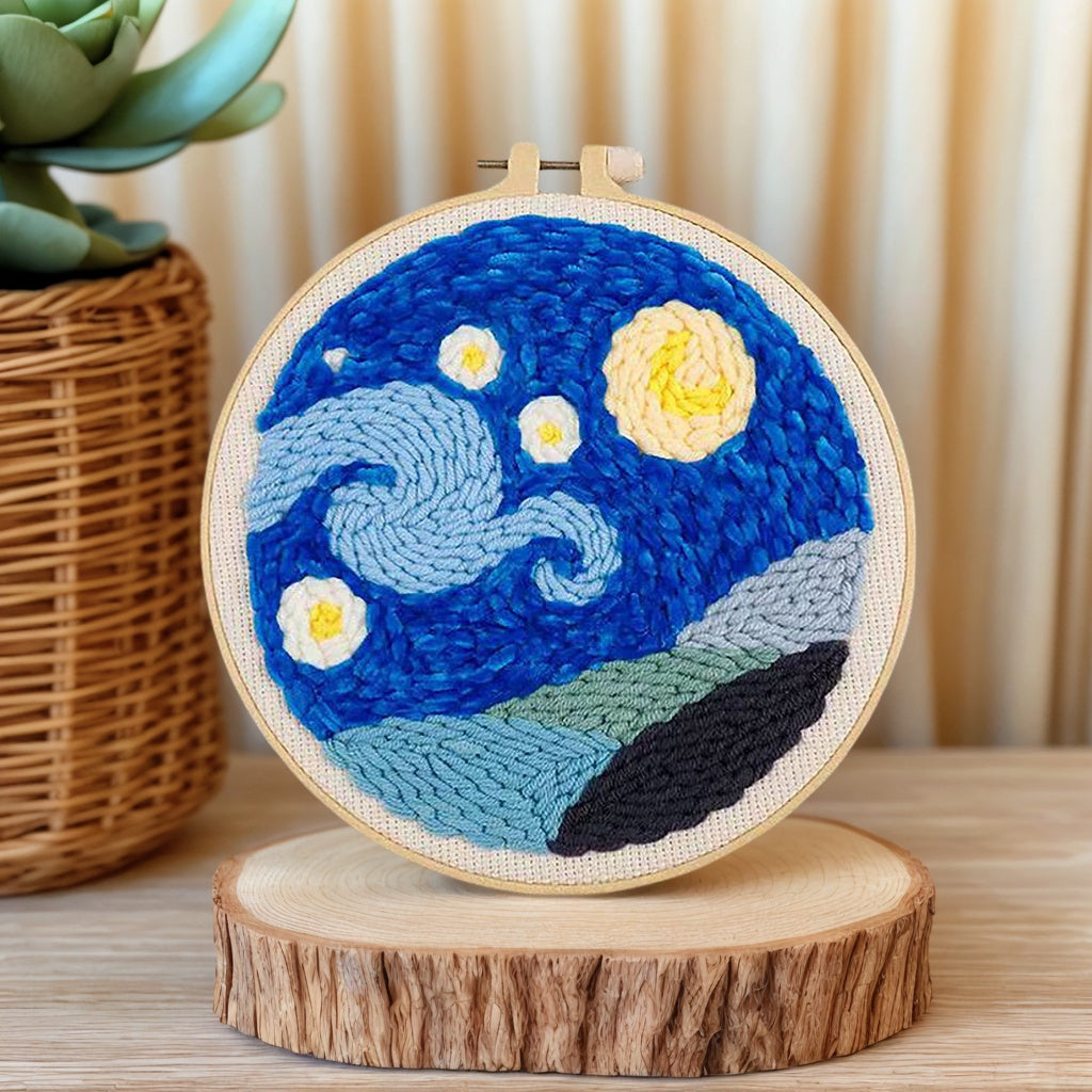 Punch Needle DIY Embroidery Kit, Hoops & Display Stand Included