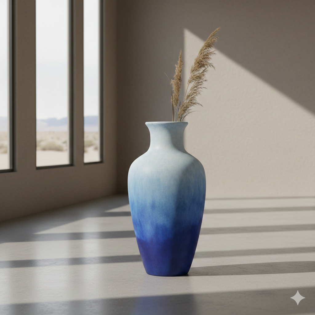Blue-White Gradient Matte Ceramic Floor Vase